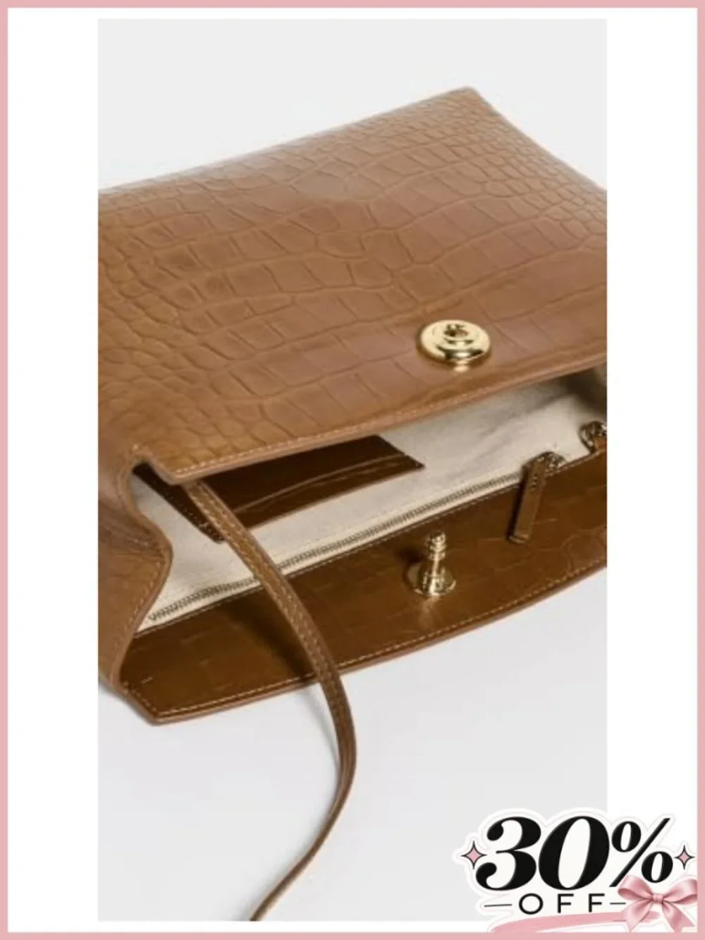 Croc-Embossed Leather Pouch Pushlock Clutch Optional Strap